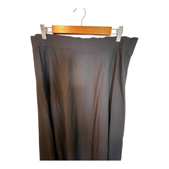 Eileen Fisher Black A-Line Pleated Midi Skirt Medium Elastic Waist Travel Work - Picture 2 of 6
